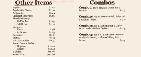 Deluxe Donuts menu