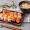 dà mǎn zú guī sì wèi fù tāng huò yǐn pǐn Assorted Salmon Sushi Free Soup or Drink