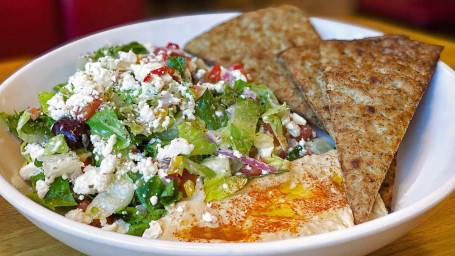 Lemony Hummus Greek Salad Cauliflower Pita Bowl