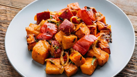 Roasted Sweet Potatoes W. Peppers Onions