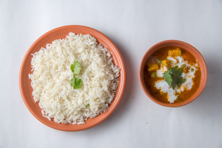 Matar Paneer Chawal With Onion Salad