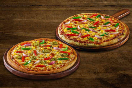 Zwei Klassisch-Vegetarische Mittelgroße Pizza-Kombination.