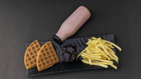 Blueberry Waffle And Fries With Strawberry Milkshake Combo