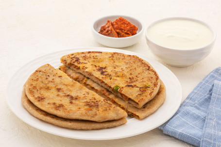 Veggie Stuffed Paratha With Curd And Pickle