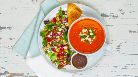 Tomato Basil Soup W/ Mediterrian Salad