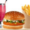 Mutton Burger, French Fries, Pina Colada Rose