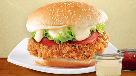 Cheezy And Spicy Fried Chicken Burger