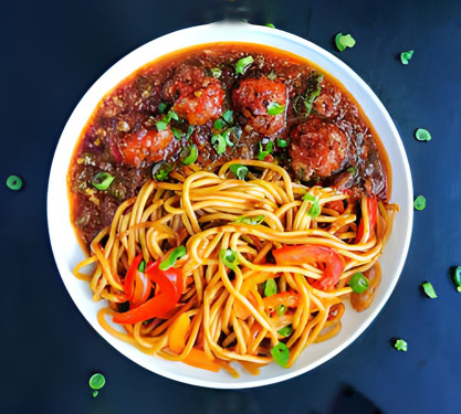 Veg Chowmein With Veg Manchurian Gravy