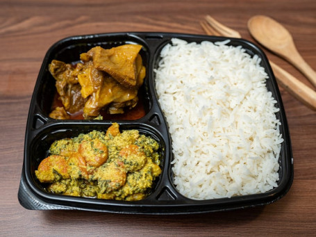 Steamed Rice+mutton Kosha(2 Pcs)+kochupatta Chingri Tray