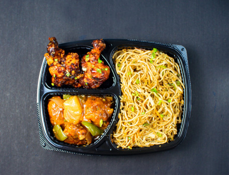 Veg Hakka Noodles With Garlic Chicken [3 Pieces] And Chicken Lollipop [2 Pieces]