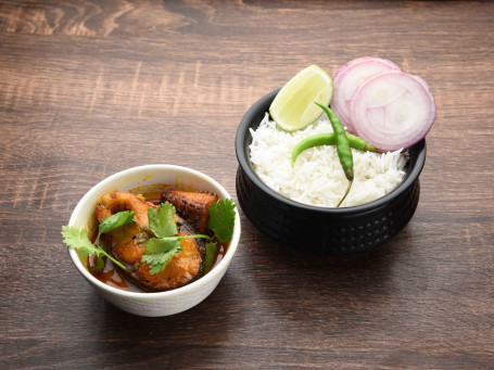 Steamed Basmati Rice And Rohu Fish Curry(2 Pcs) Combo