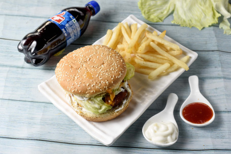 Veg Burger Masala Fries With Coke 250 Ml
