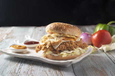 Crispy Chicken And Egg Cheese Burger