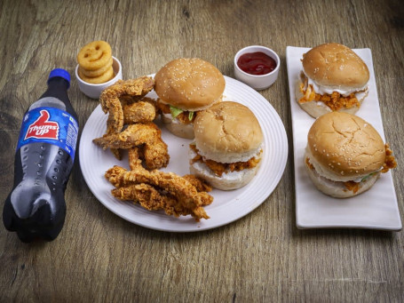 4 Pcs Chciken Burger 4 Chicken Strip 4 Chicken Wings 8 Pcs Smily 500Ml Coke