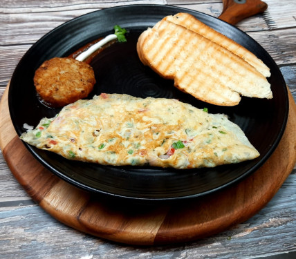 Bread With Masala Omelet And Hash Brown Breakfast