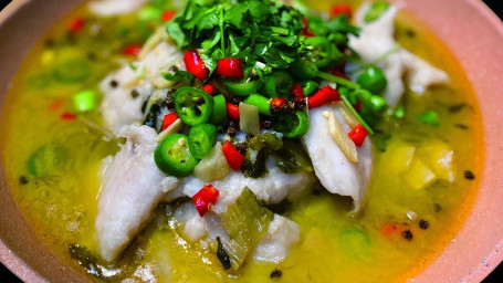 Boiled Fish Filet, Pickled Cabbage, And Crystal Noodle In Spicy Hot Pot/Téng Jiāo Suān Cài Lóng Lì Yú