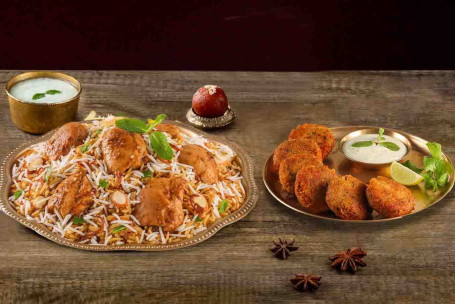 Hyderabadi Chicken Biryani (Spicy Lazeez Bhuna Murgh, Für 2 Personen) Murgh Haleem Kebab (6 Stück)