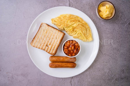 Choice Of Omelette With Chicken Sausage, Baked Beans, Toast