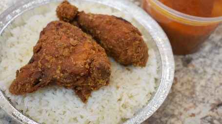 White Rice With Fried Chicken Beans