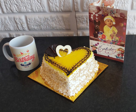 Butterscotch Cake With Mugs And Greeting Card