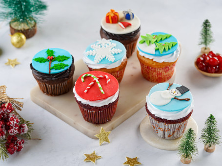 Weihnachtsspezielle Fondant-Cupcakes (6Er-Pack)