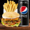 Spicy Chicken Burger Fries Pepsi Black Can