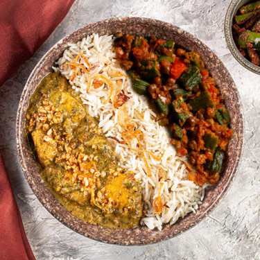 Lasooni Methi Chicken, Bhindi Chana Jeera Pulao