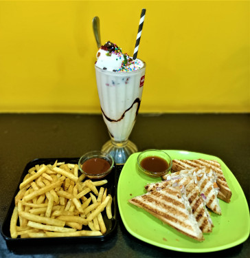 Veg Sandwich, French Fries, Special Rose Milk