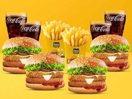 Combo For 4 4 Veg Mighty Cheese 2.0 Burgers 2 Salted Fries 4 Coke