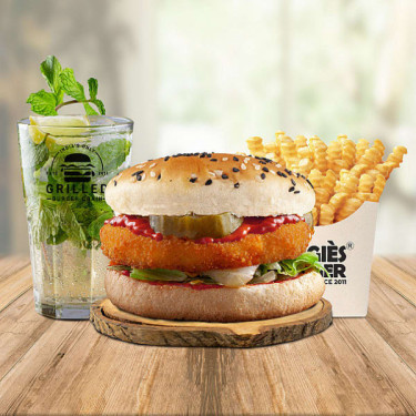 Feiry Schezwan Paneer Burger Fries Lime N Mint