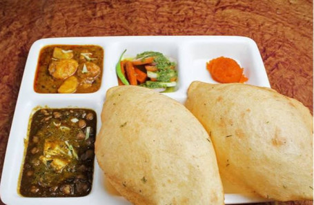 Chana Bhatura (2 Bhatura With (Salad (Rayta (Onion Sirka Green Chatni