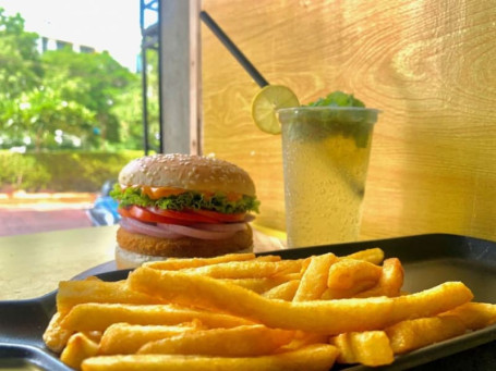 Jalapeno Delight Burger With Masala Lemonade And Fries