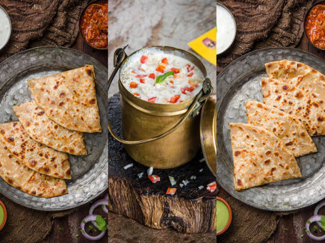 2 Aloo Paratha 2 Mixed Veg Paratha Veg Raita