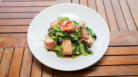 Stir Fried Crispy Pork Belly With Green Veggies