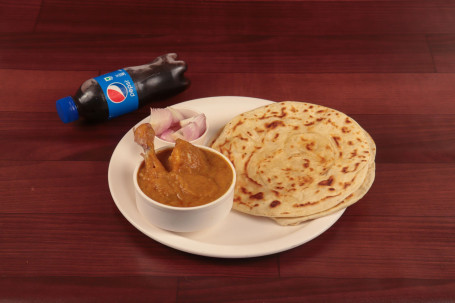 Chicken Korma 2 Paratha Cold Drink As Per Availablity Vinegar Onion