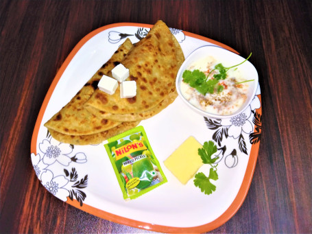 Paneer Paratha (2 Pcs) With Curd, Butter And Pickle