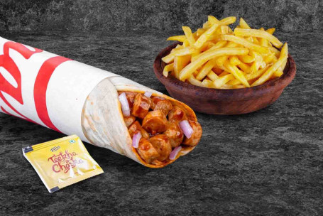 (Für 1 Person) Geräucherte Wurst-Wrap-Pommes-Mahlzeit