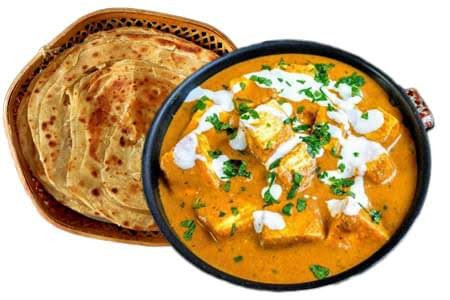 2 Laccha Paratha Butter Paneer Masala Pickle