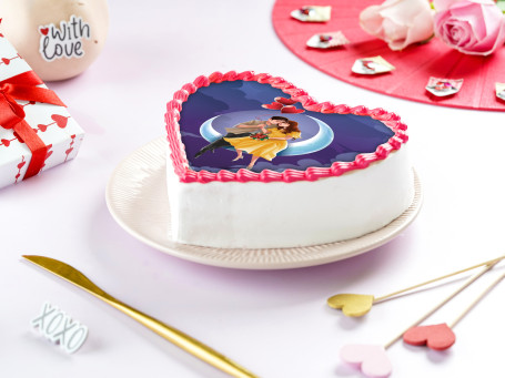 Love In The Moon Heart Shape Photo Cake