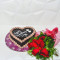 Happy Valentine’s Chocolate Heart Cake Six Red Roses Bunch