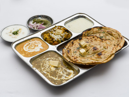 2 Laccha Paratha Dal Makhani Shahi Paneer Salad Chutney