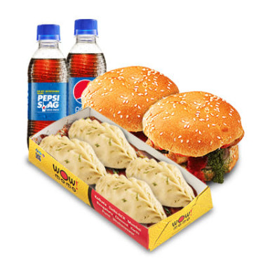 Veg Delight Steam Momo [4 Pcs] Veg Moburg [2 Pcs] 2 Refreshing Pepsi [250Ml Each]