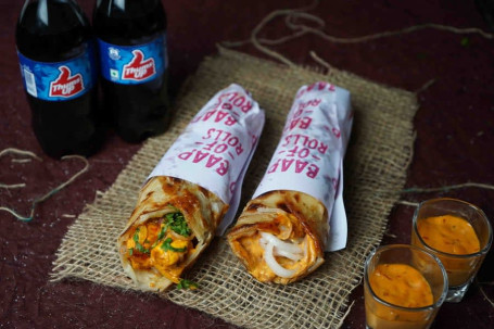 Tandoori Paneer Roll With Peppery Egg Roll 2 Cold Drinks (250 Ml)