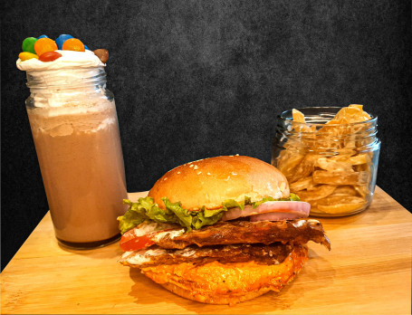 Grilled Chicken Burger M&M Quake Milkshake Fries From Heaven