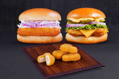 Combo Of Crispy Chicken Burger And Mexican Cheese Chicken Burger With Free Nuggets