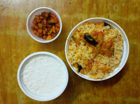 Pappu Tamota Rice With Aloo Fry+Curd Rice Bowl