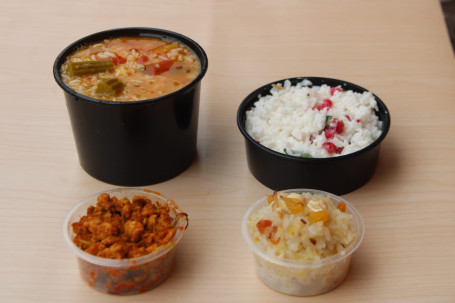 Sambar Rice Chicken Kheema Curd Rice Dessert