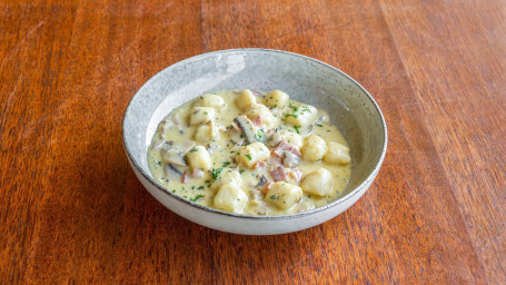 Potato Gnocchi, Bacon, Mushroom, Onion, Shallot, Crema