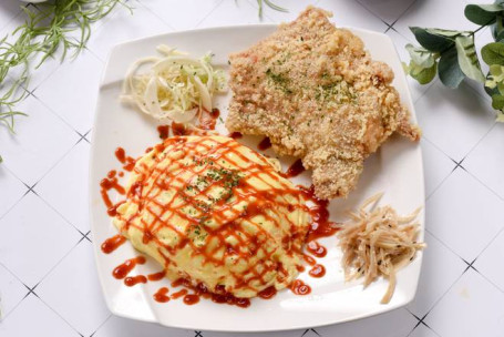 Jiā Zhī Jī Tuǐ Pái Dàn Bāo Fàn Japanese Chicken Chop Rice Omelet