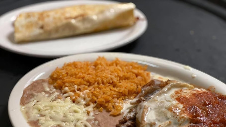 B. 1 Chicken Quesadilla, 1 Chile Relleno, Rice Beans